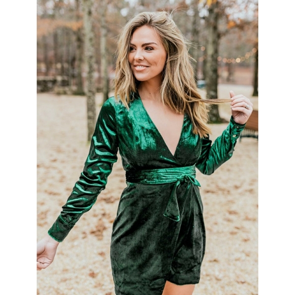 Fletch Dresses & Skirts - Fletch Green Jade Velvet Wrap Dress